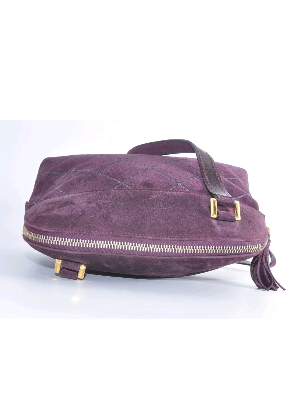 Salvatore Ferragamo Plum Suede Quilted Shoulder Bag with Tassel - Picture 8 of 13